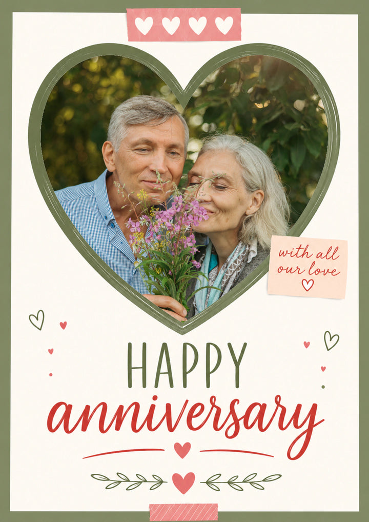 Heart Frame With All Our Love Photo Upload Anniversary Card