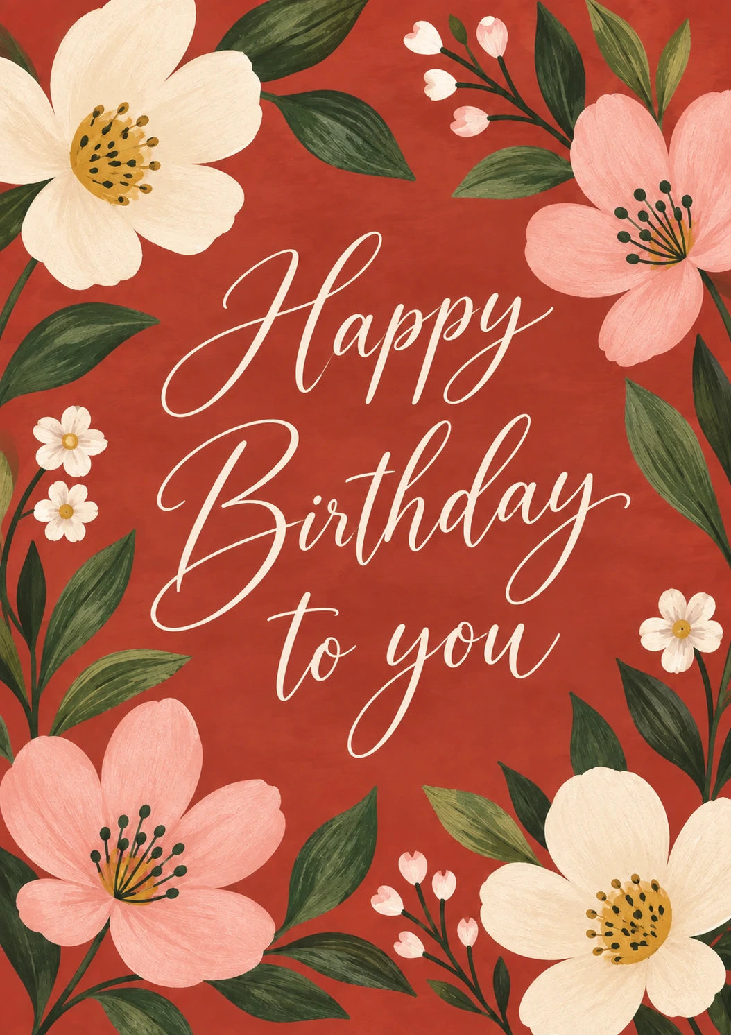 Red Floral Illustrated 50th Birthday Card for Her