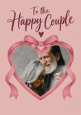 Load image into Gallery viewer, To the Happy Couple Pink Ribbon Heart Photo Upload Wedding Card
