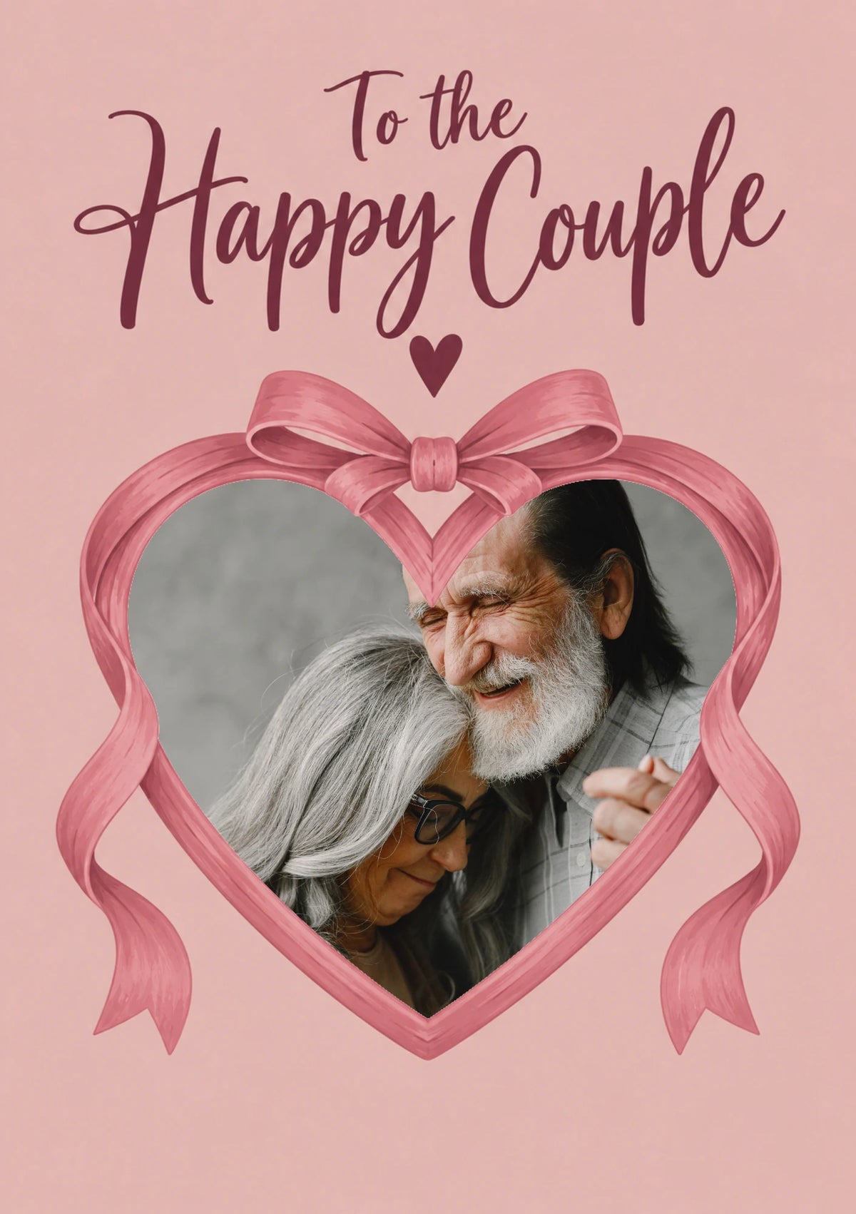 To the Happy Couple Pink Ribbon Heart Photo Upload Wedding Card