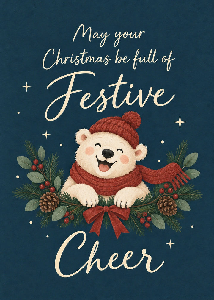 Cute Polar Bear Festive Cheer Christmas Card for Her