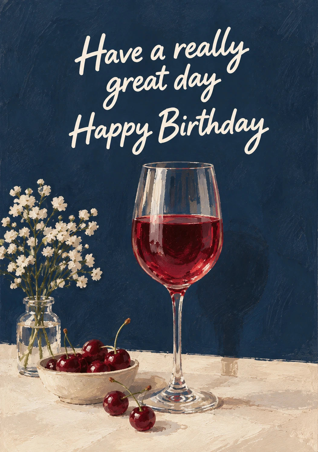 Red Wine and Cherries Happy Birthday Card for Her