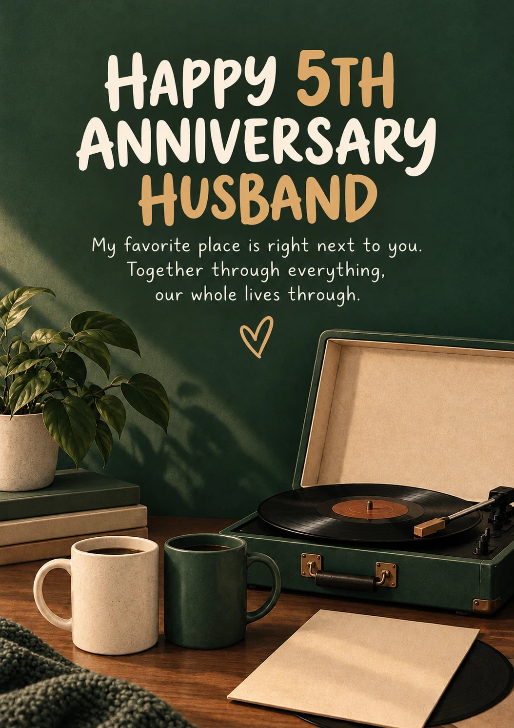 Vinyl Record and Coffee Cosy 5th Anniversary Card for Him