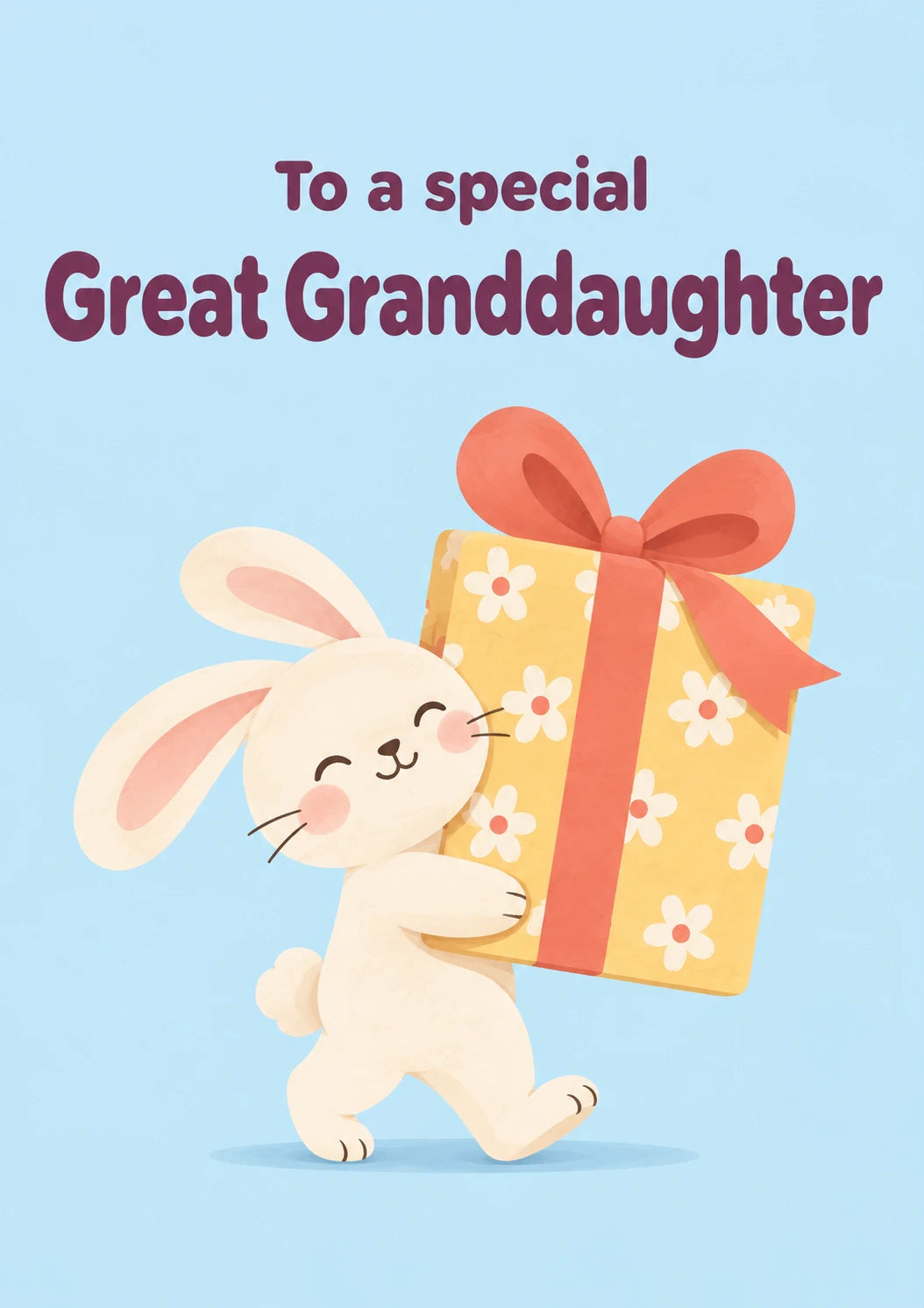 Cute Bunny with Gift Great Granddaughter Birthday Card for Her