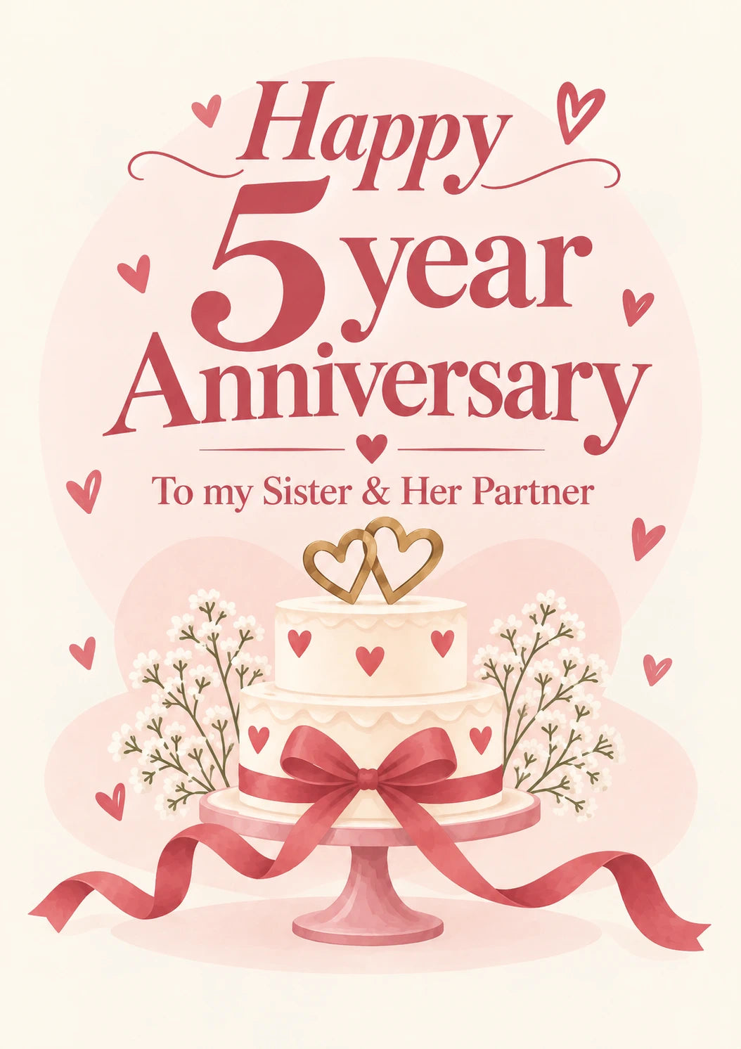 Interlinked Hearts Cake 5th Anniversary Card for Her