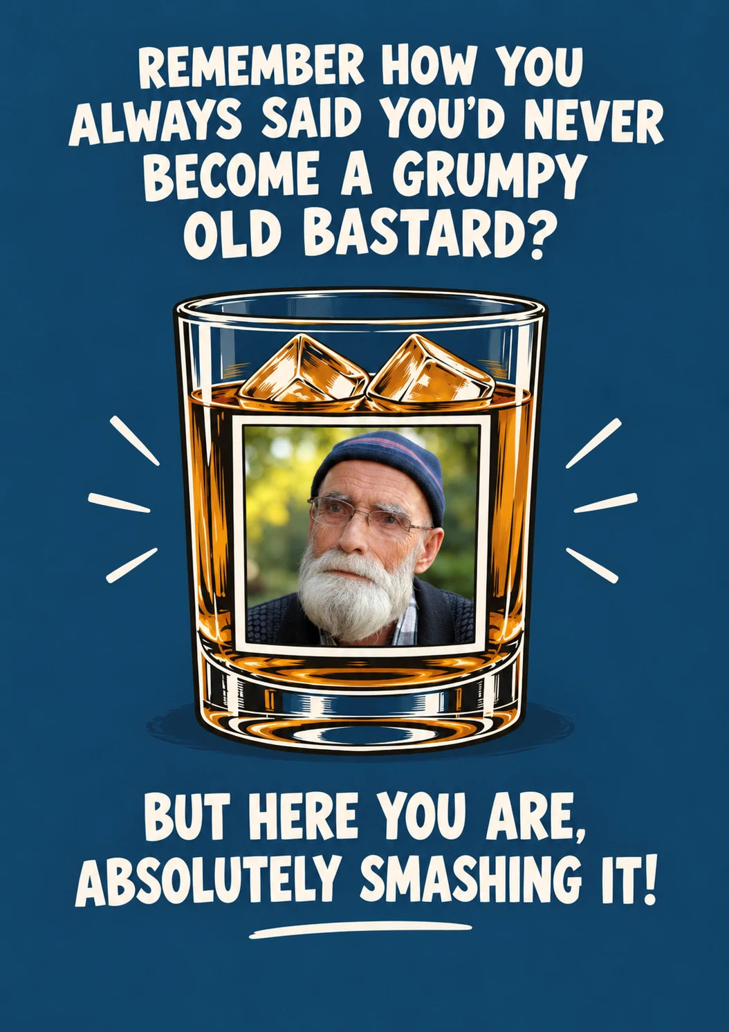 Funny Grumpy Old Bastard Whisky Glass Photo Upload 90th Birthday Card for Him