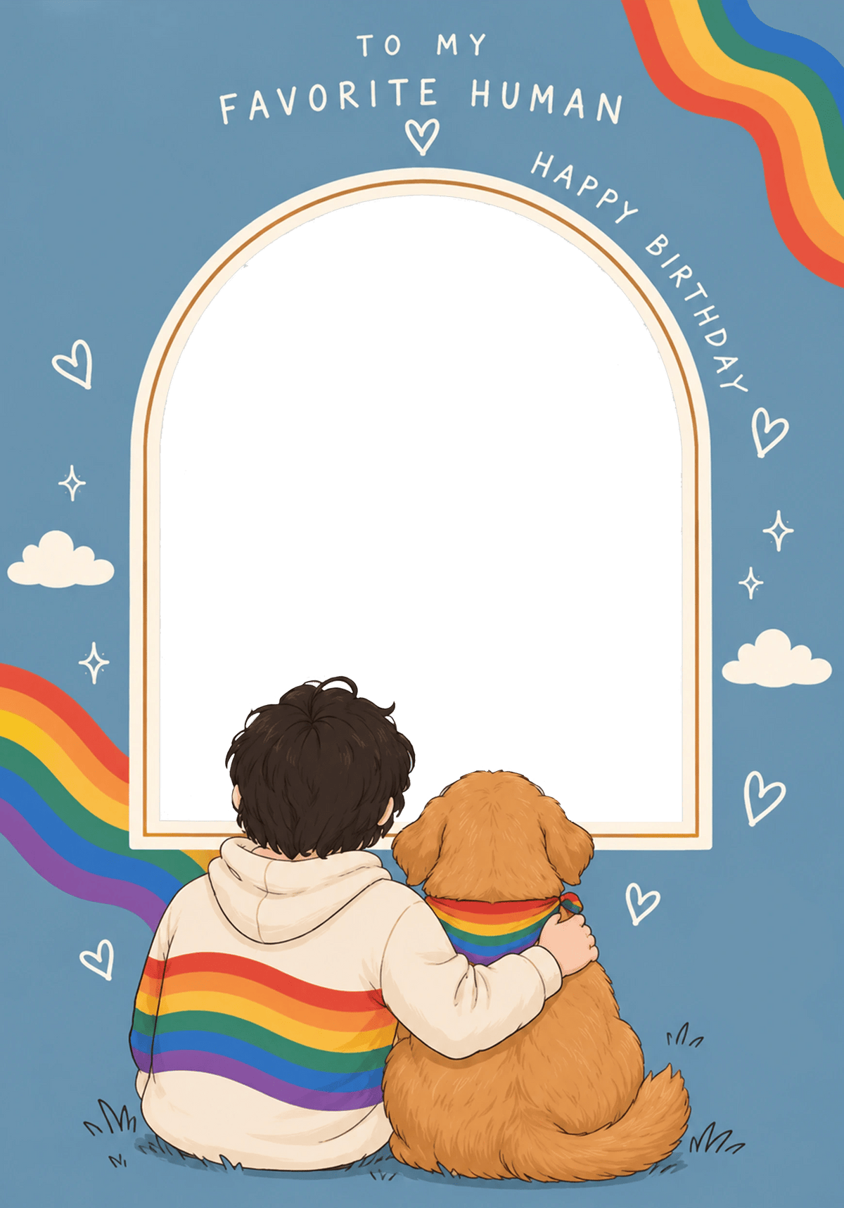 Rainbow Pride Boy and Dog Photo Upload Birthday Card