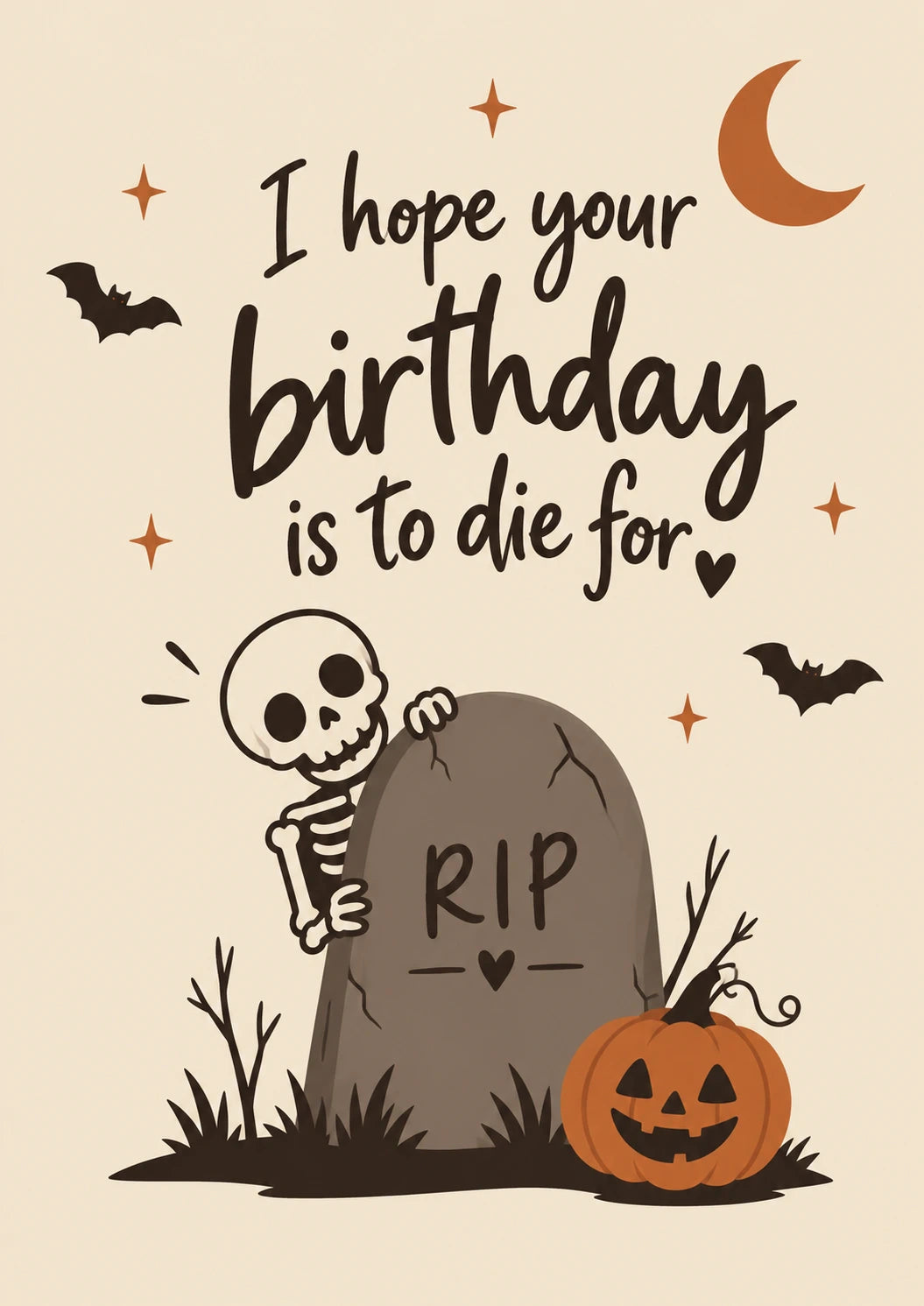 Funny Skeleton RIP Gravestone Halloween Birthday Card