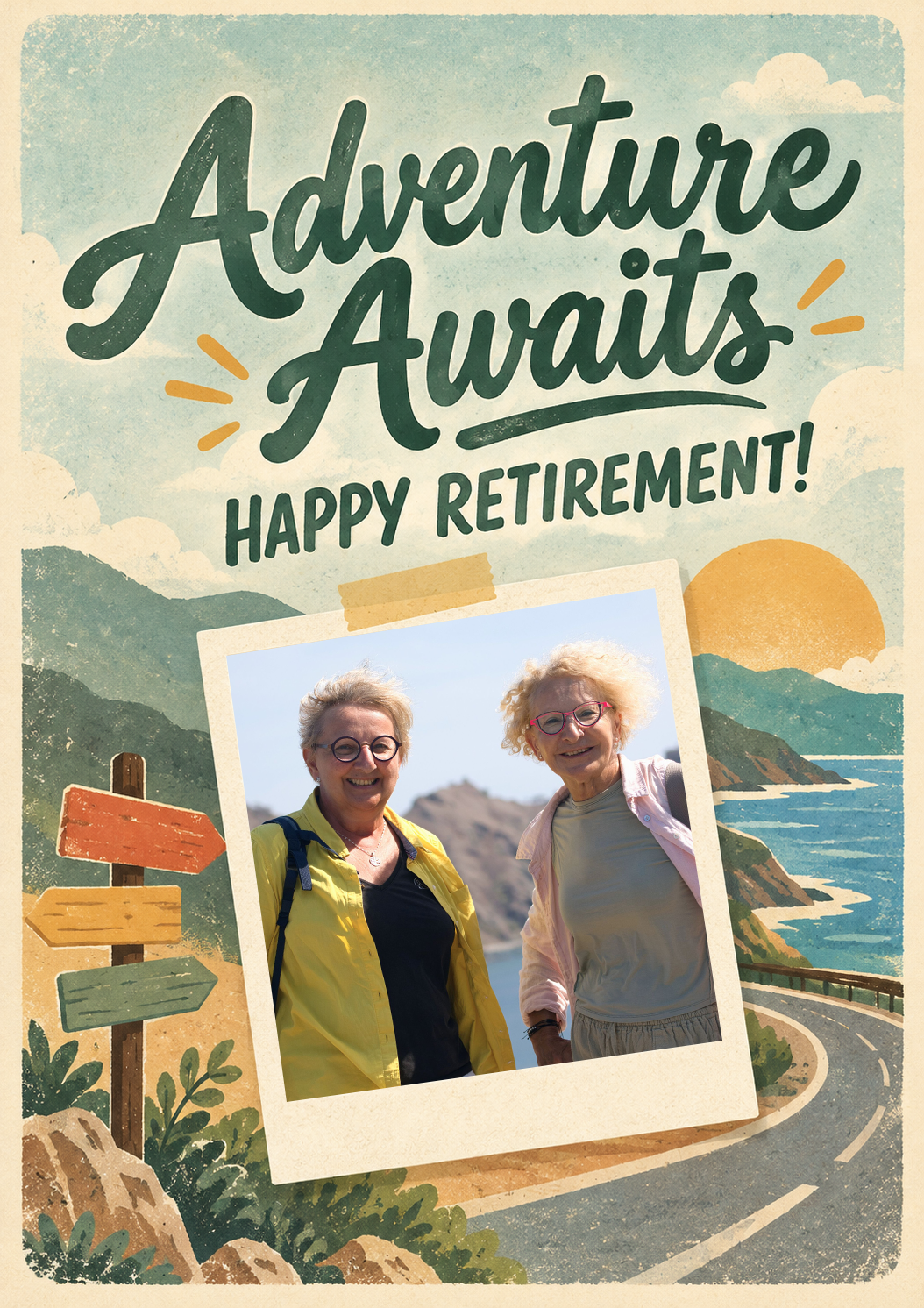 Adventure Awaits Best Friend Photo Upload Retirement Card