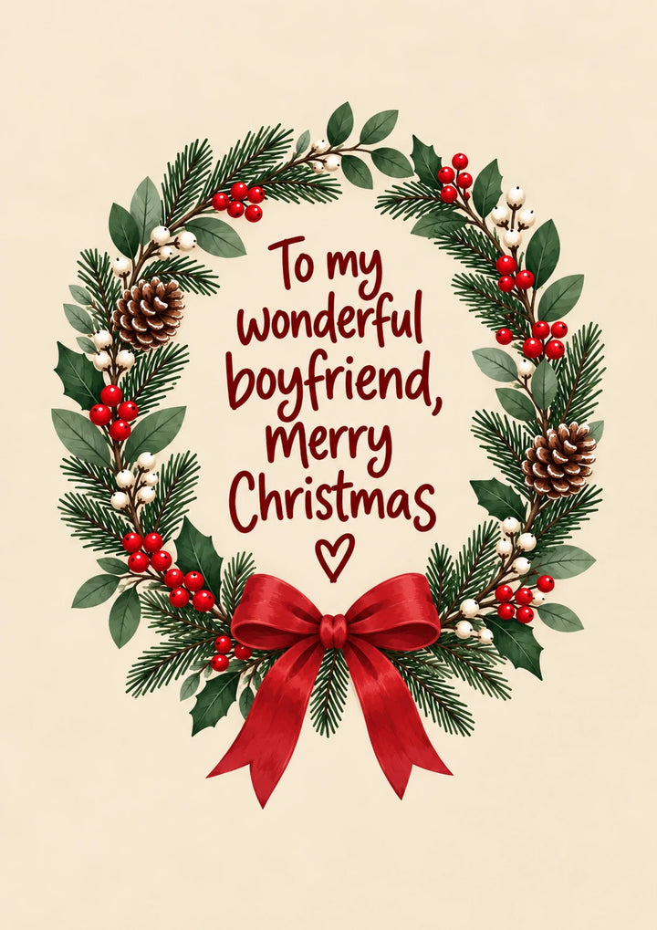 Wonderful Boyfriend Wreath Christmas Card for Him
