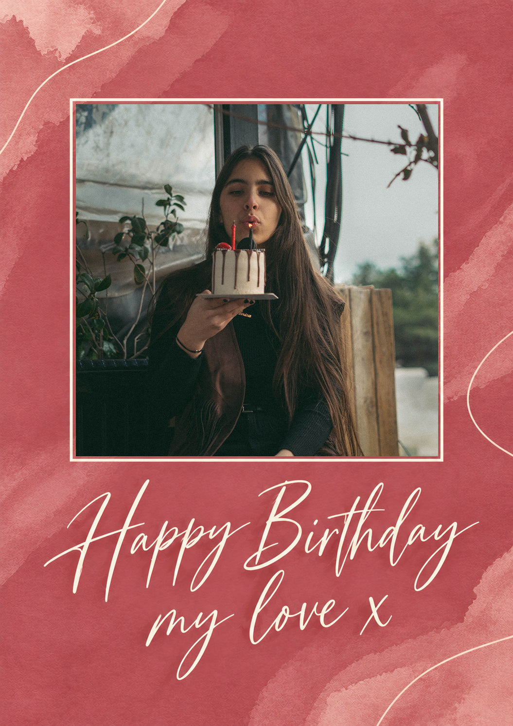 Rose Gold Watercolour Photo Upload Birthday Card for Girlfriend