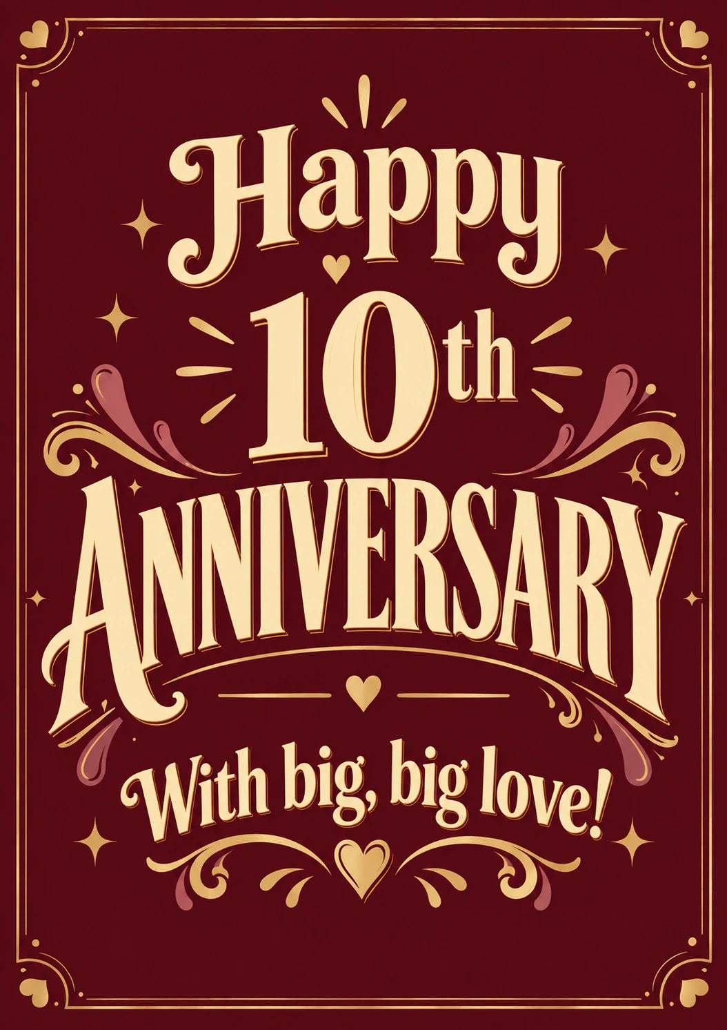 Gold Typographic 10th Anniversary Card for Parents