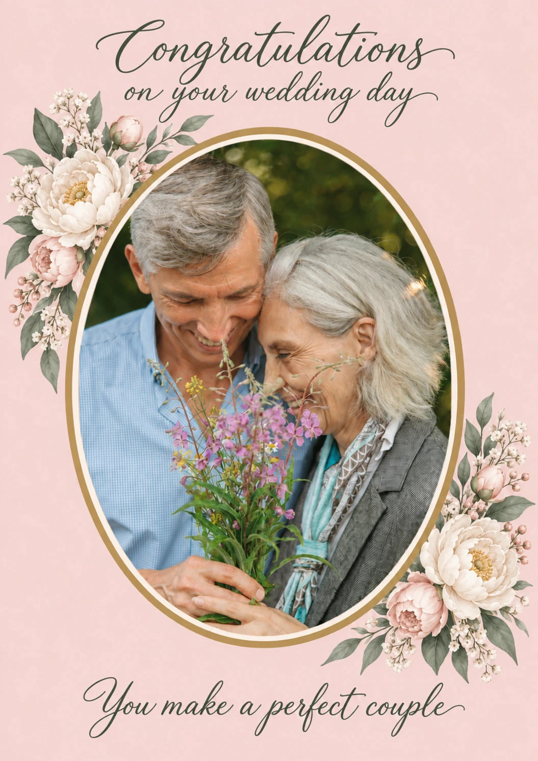 Floral Peony Congratulations Photo Upload Wedding Card