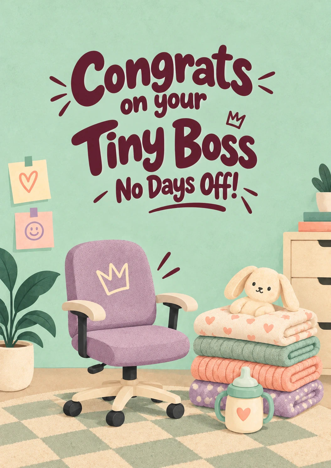 Funny Tiny Boss No Days Off New Baby Card for Sister