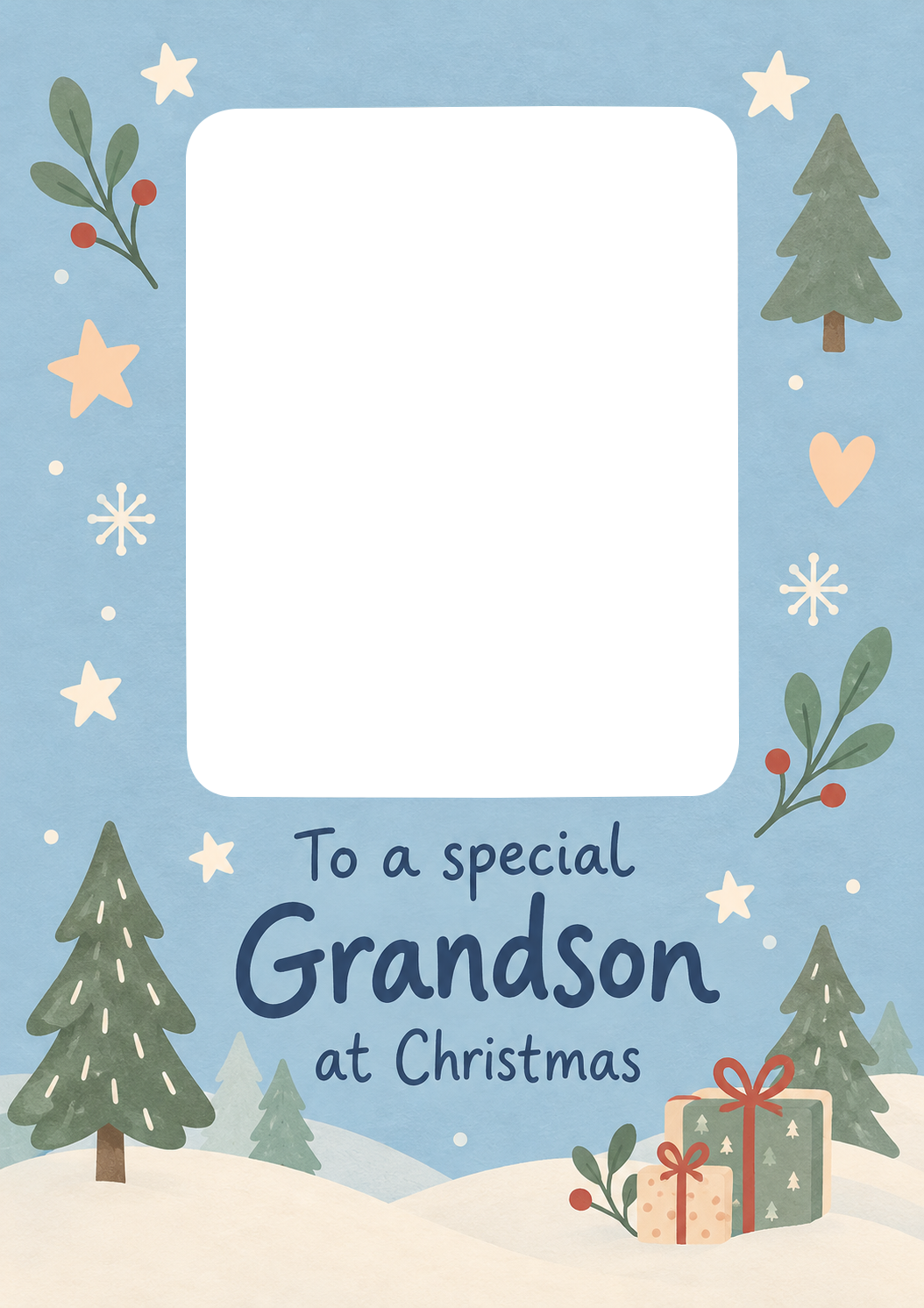Festive Winter Scene From the Heart Photo Upload Christmas Card for Grandson