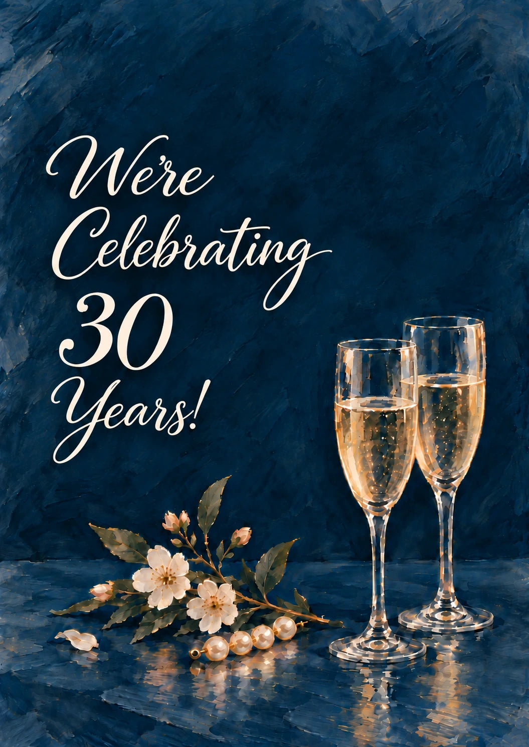 Champagne Flutes and Pearls 30th Anniversary Card