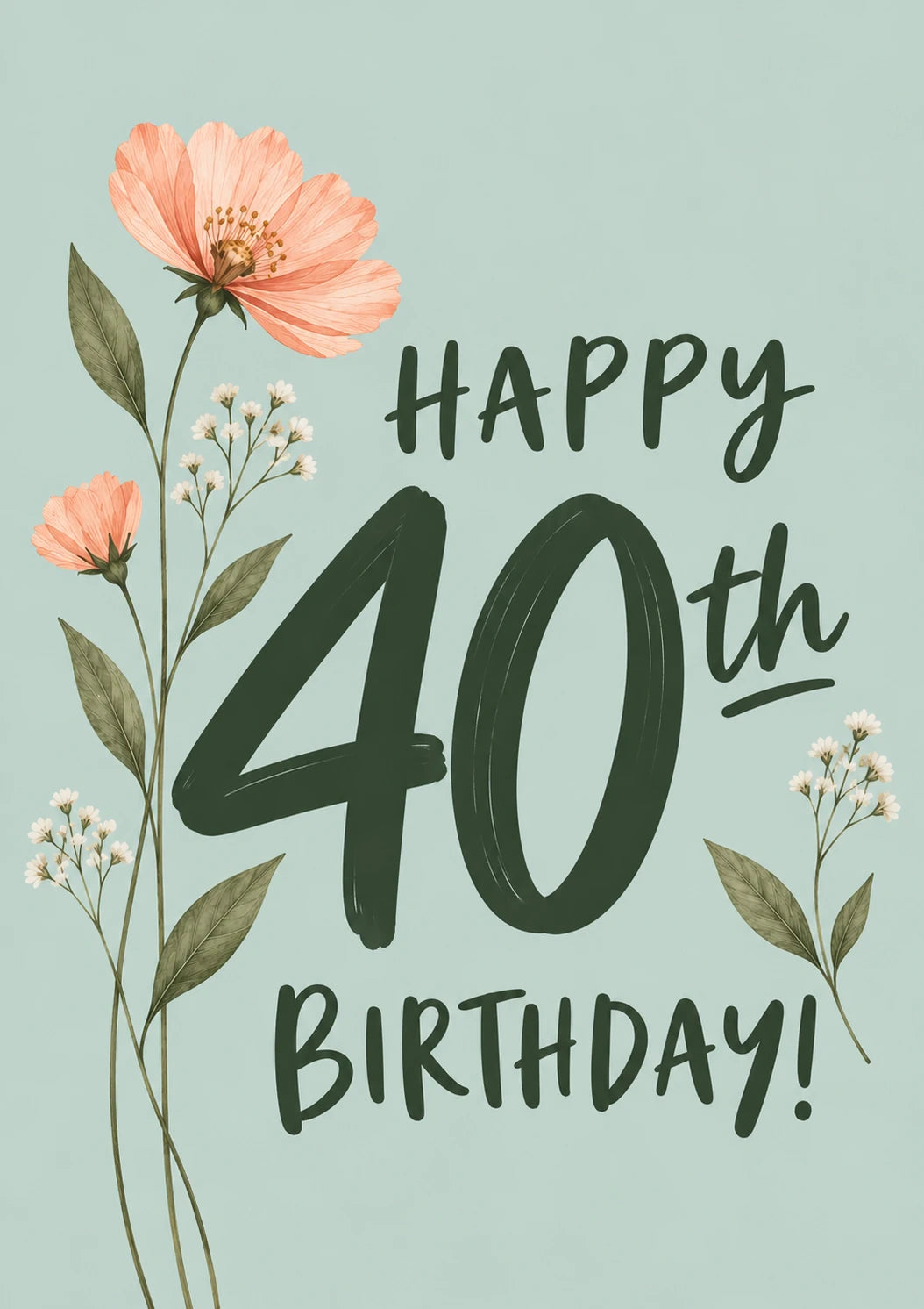 Sage Green Floral 40th Birthday Card for Her