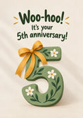 Load image into Gallery viewer, Green Floral Number Five 5th Anniversary Card
