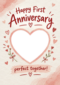 Load image into Gallery viewer, Sweet Heart Floral Photo Upload First Anniversary Card
