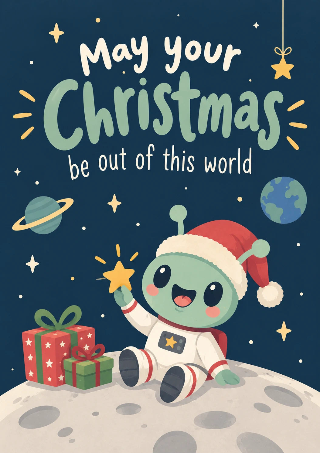 Funny Space Alien Santa Out of This World Birthday Card