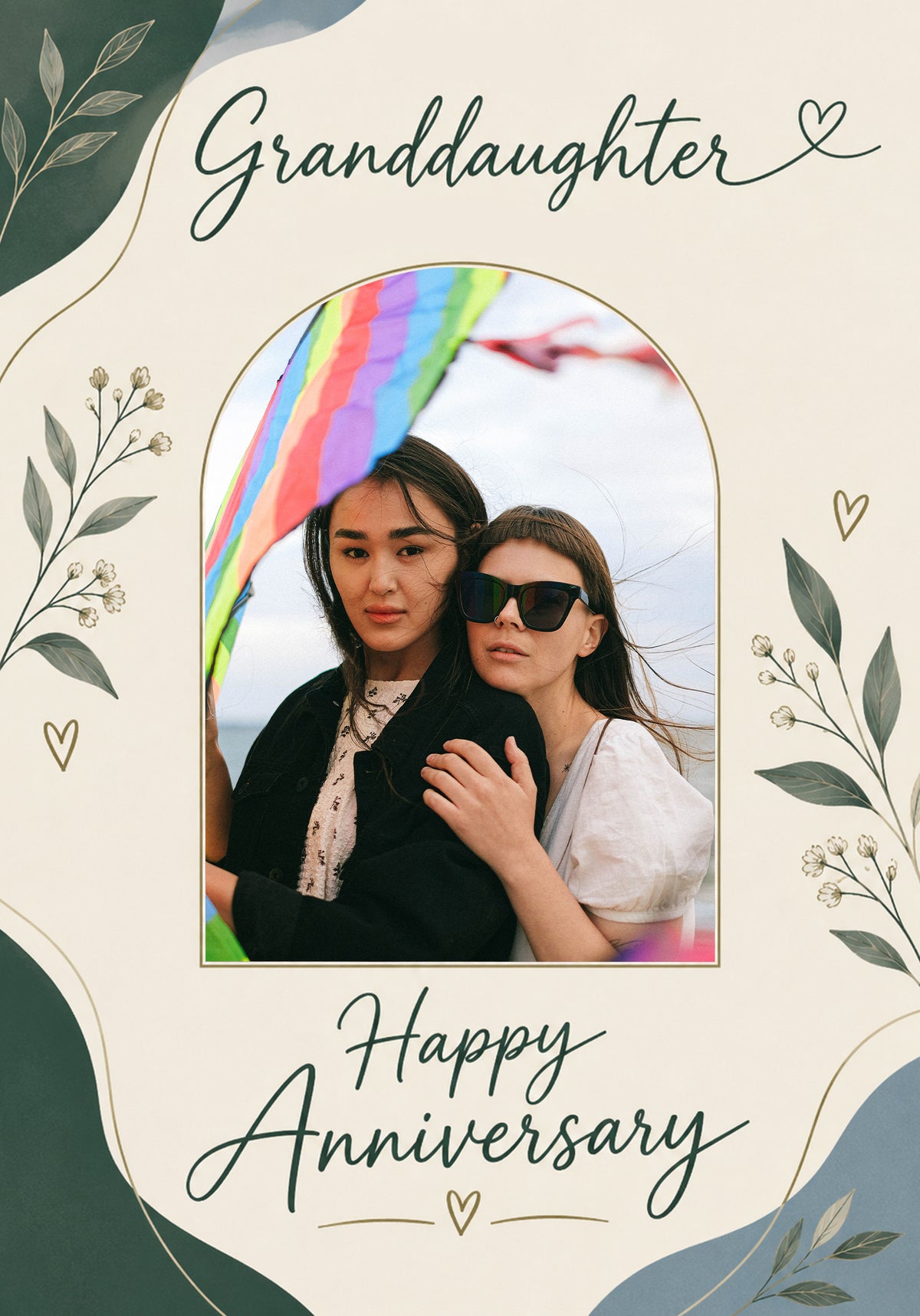 Green Botanical Arch Granddaughter Photo Upload Anniversary Card