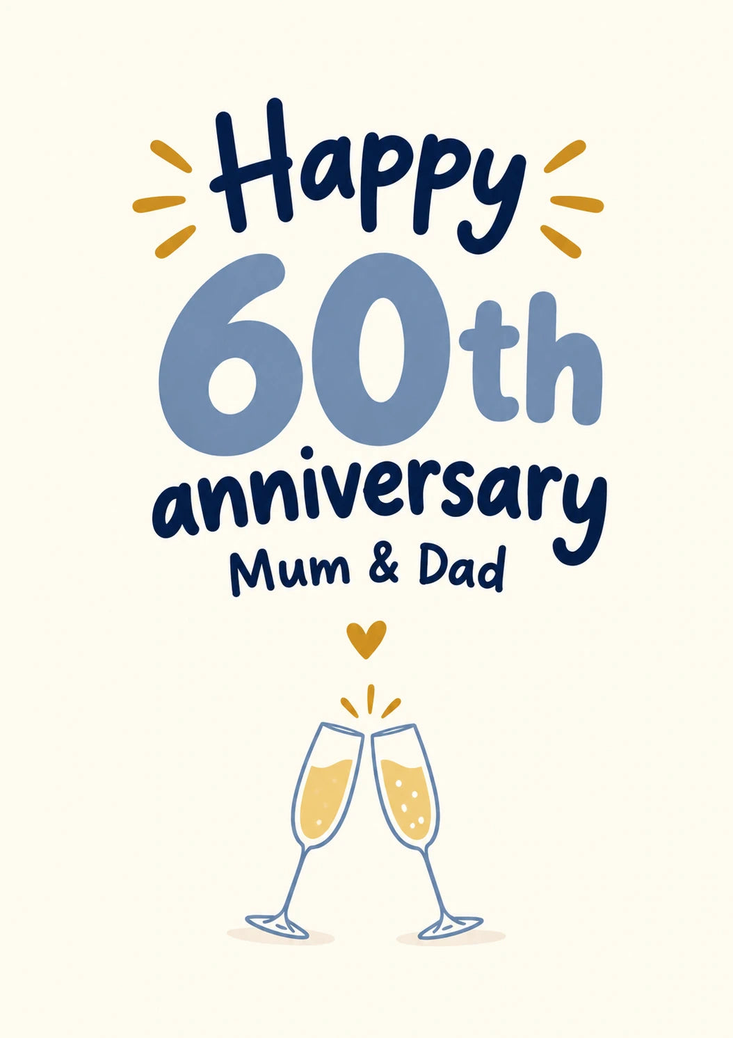 Diamond Anniversary Champagne Toast 60th Anniversary Card for Mum and Dad
