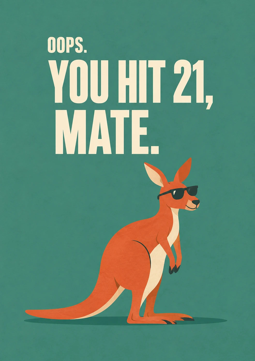 Funny Cool Kangaroo Turning 21 Birthday Card