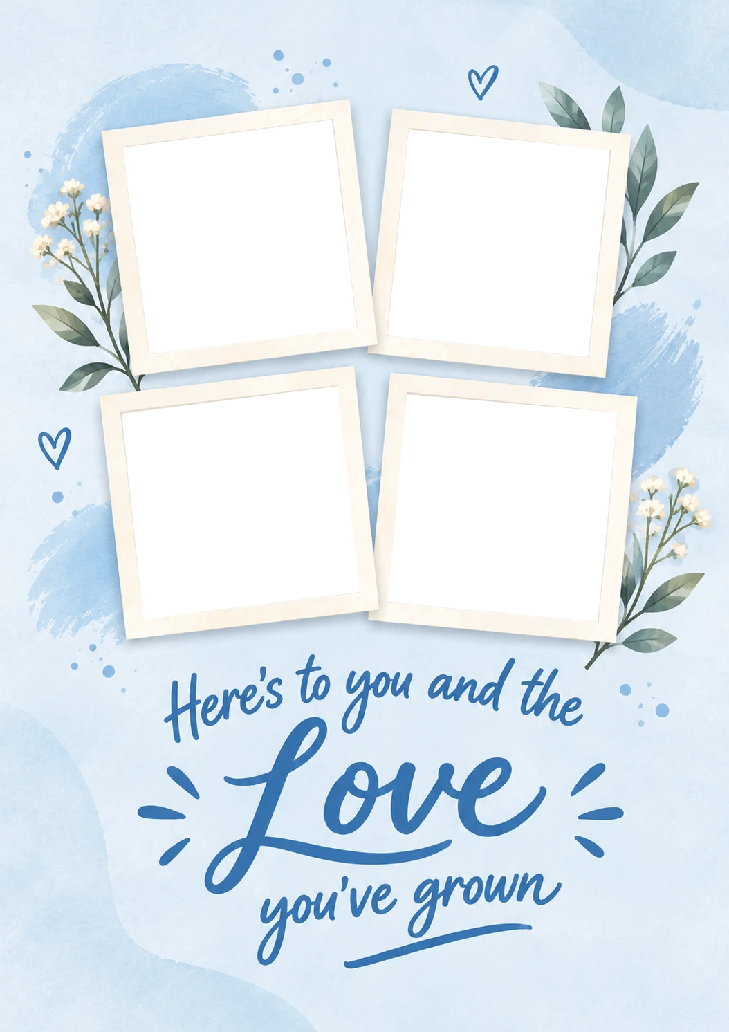 Four Photo Blue Floral Photo Upload New Baby Card for Daughter