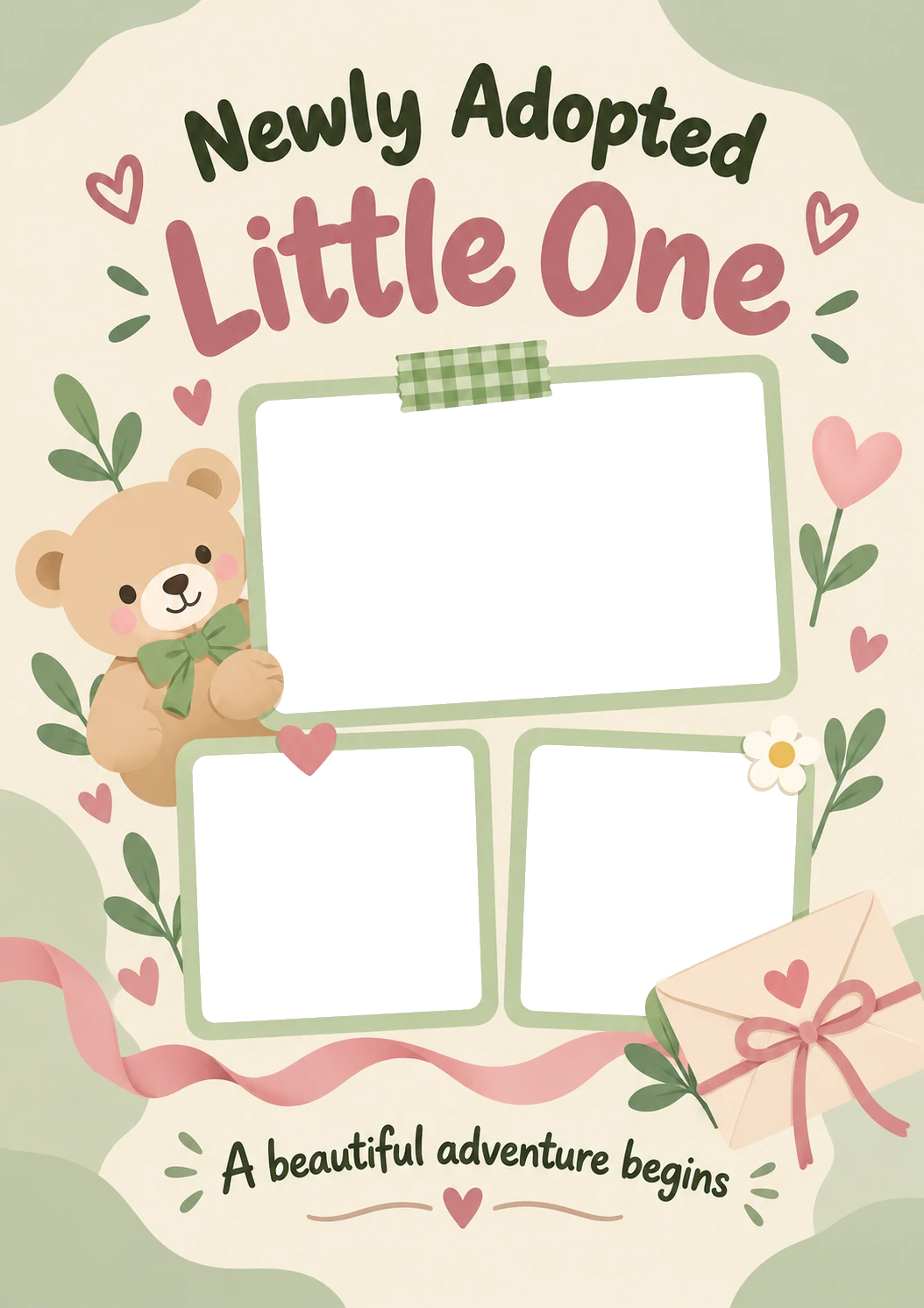 Newly Adopted Little One 3 Photo Upload New Baby Card for Granddaughter