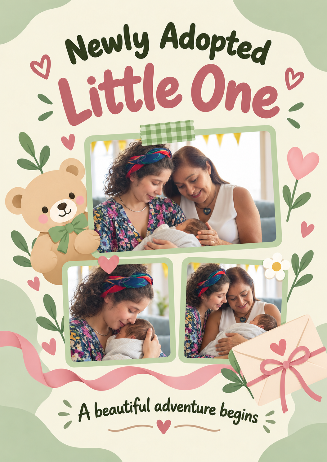 Newly Adopted Little One 3 Photo Upload New Baby Card for Granddaughter
