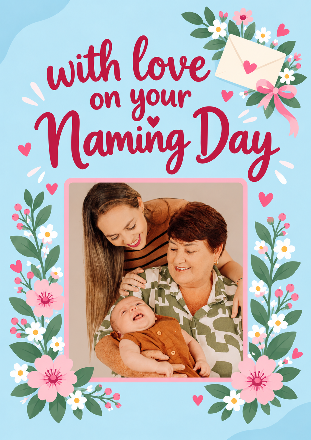 Floral Naming Day From the Heart Photo Upload New Baby Card for Granddaughter