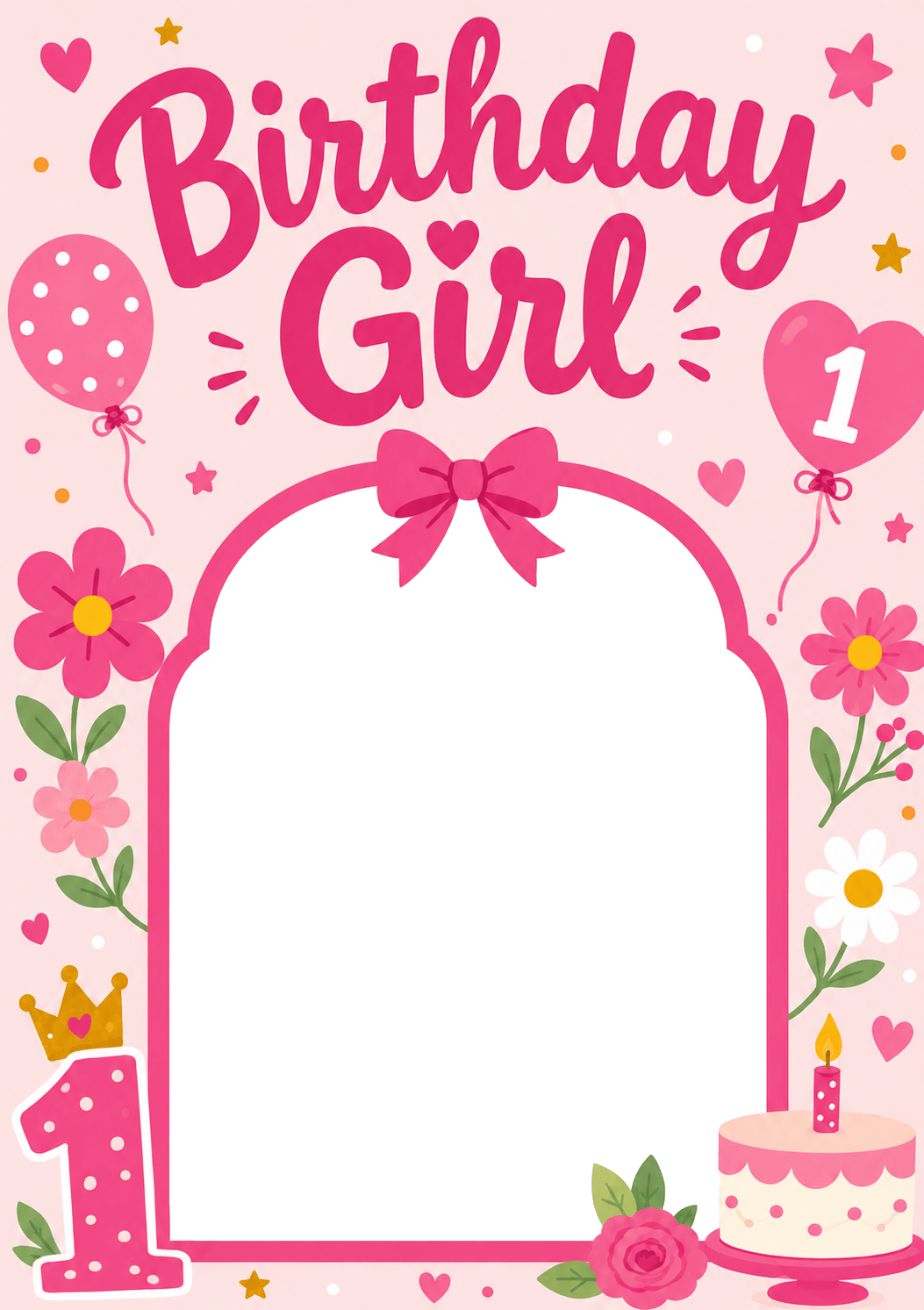 Pink Floral Birthday Girl 1st Birthday Card for Her