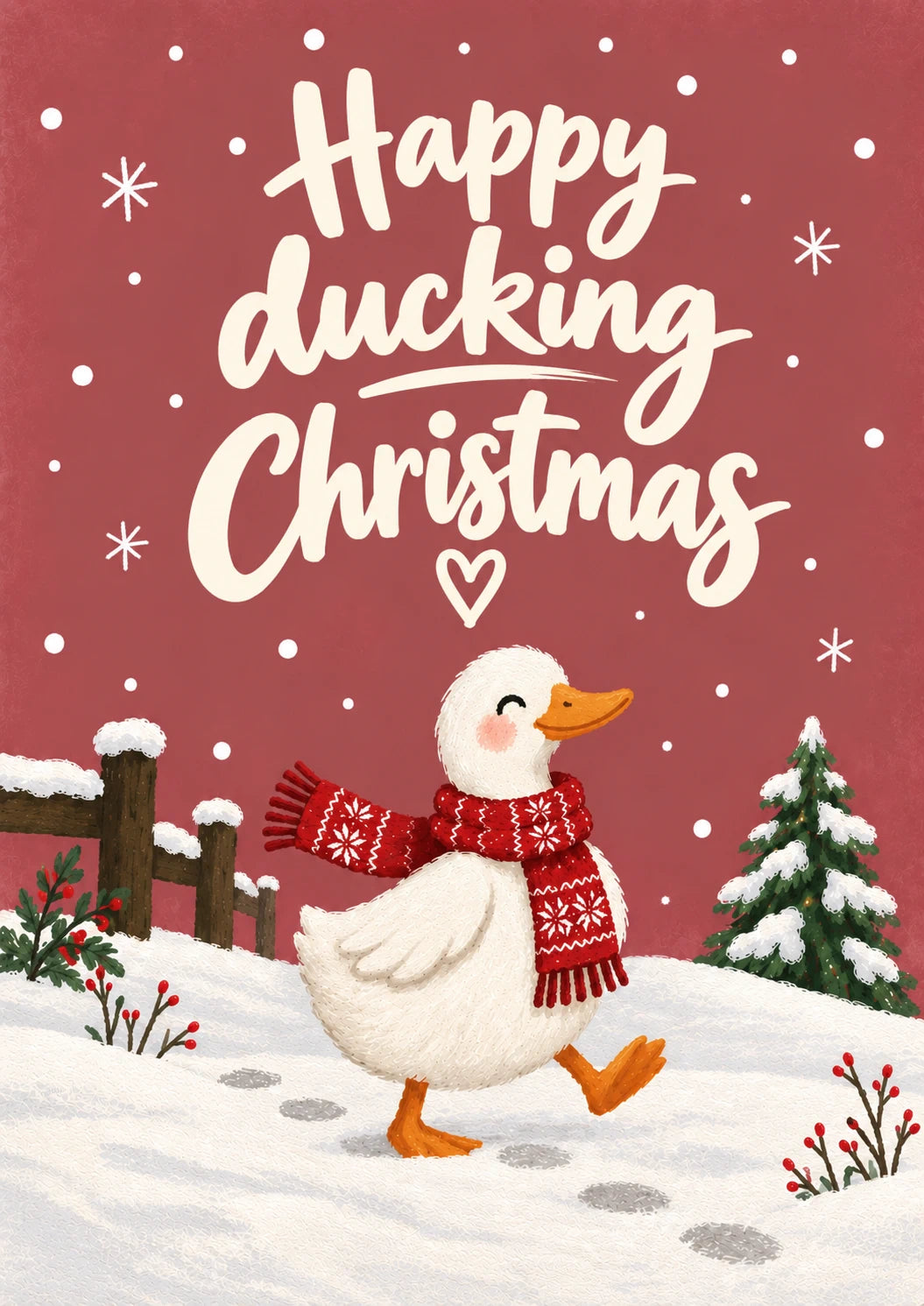 Funny Happy Ducking Duck in Scarf Christmas Card