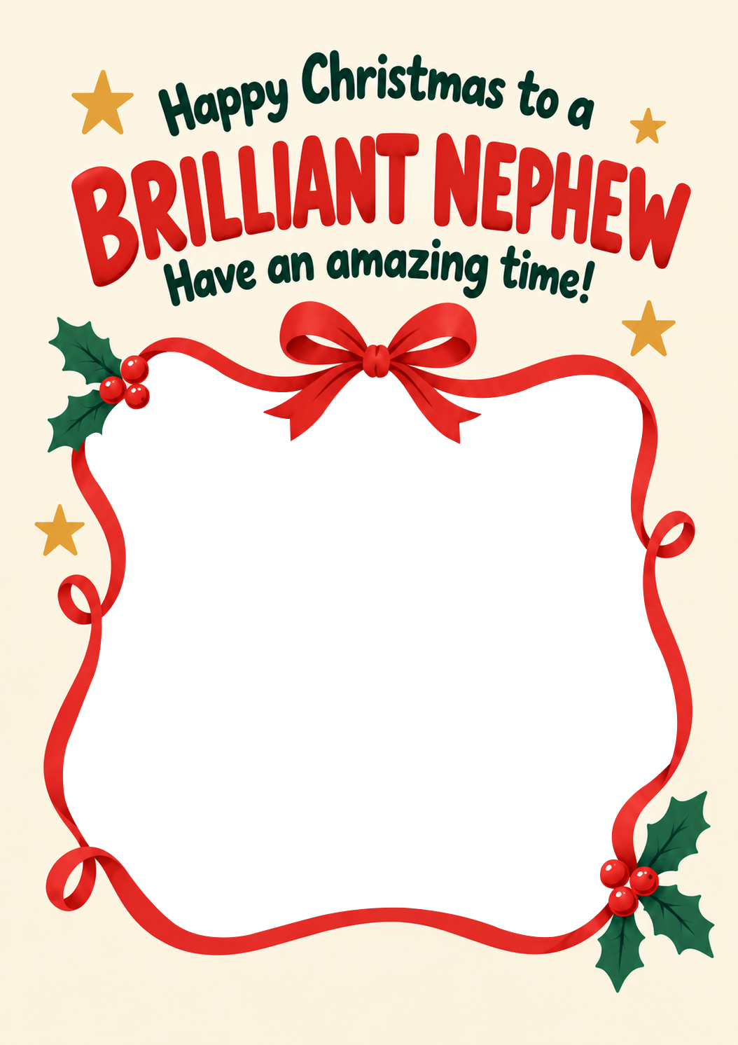 Brilliant Nephew Ribbon Bow Photo Upload Christmas Card for Him
