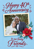 Load image into Gallery viewer, Red Floral Friends Photo Upload 40th Anniversary Card

