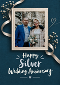 Load image into Gallery viewer, Silver Ribbon Floral Photo Upload 25th Anniversary Card
