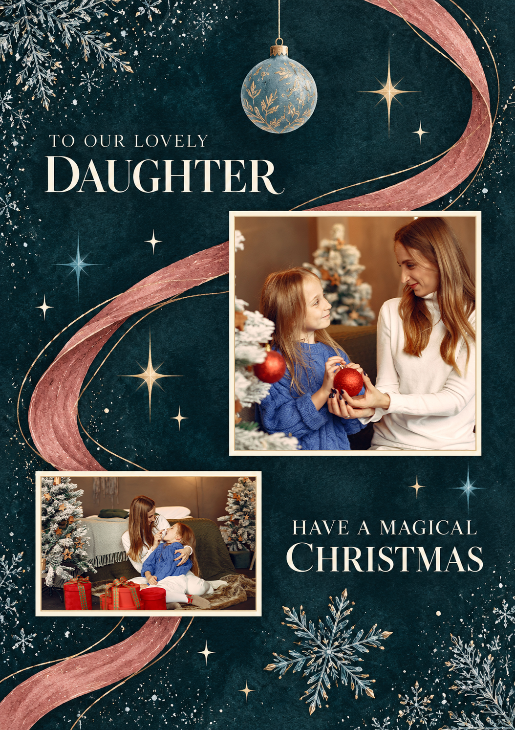 Magical Ribbon Daughter Photo Upload Christmas Card for Her