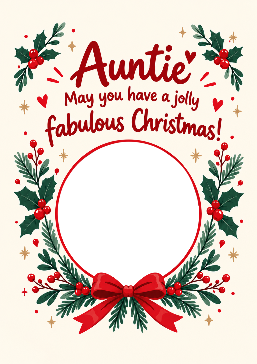 Jolly Fabulous Holly Wreath Photo Upload Christmas Card for Auntie