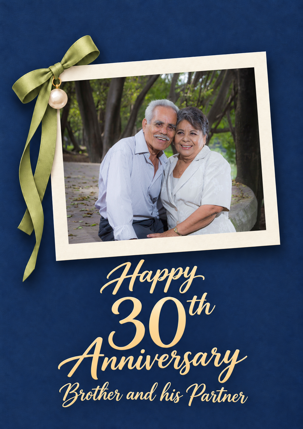 Navy Blue Pearl Bow Photo Upload 30th Anniversary Card for Him