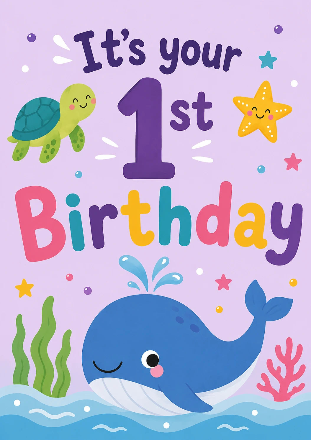 Cute Ocean Animals 1st Birthday Card