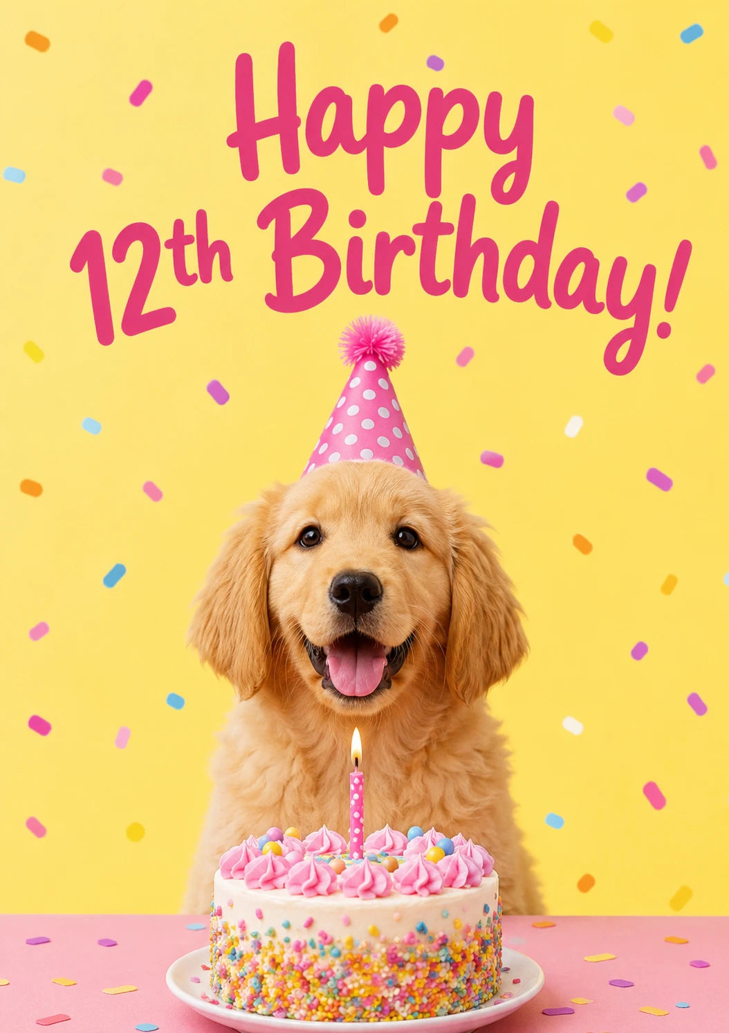 Cute Golden Retriever Puppy Happy 12th Birthday Card
