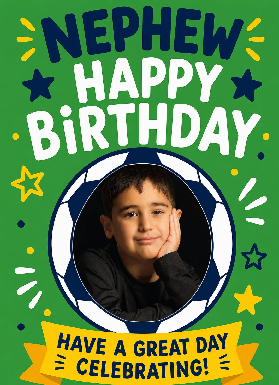 Football Soccer Ball Nephew Photo Upload Birthday Card for Him