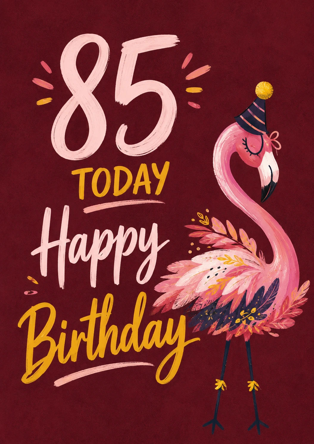 Floral Flamingo Party Hat 85th Birthday Card for Her