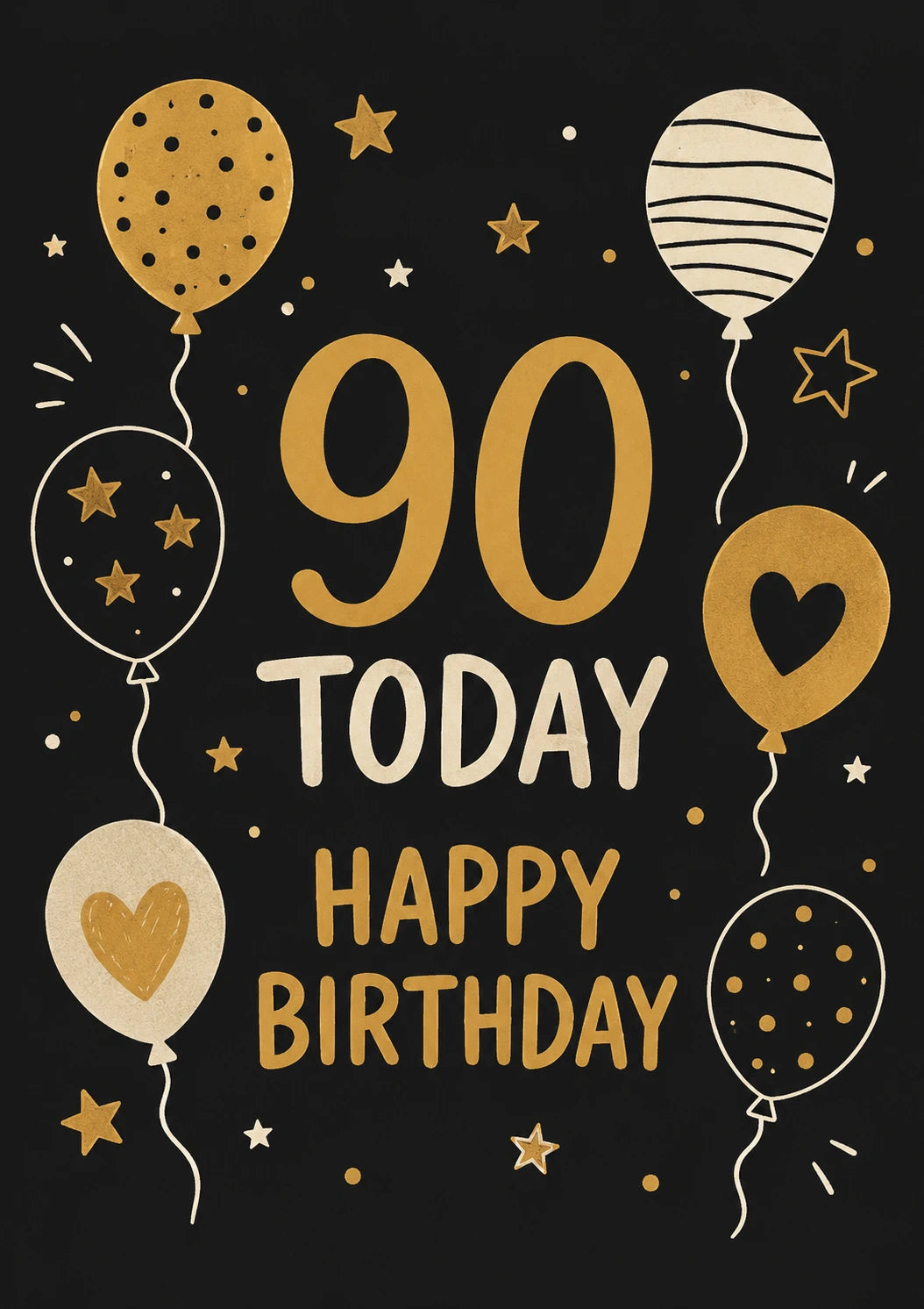 Gold Black Balloon 90th Birthday Card