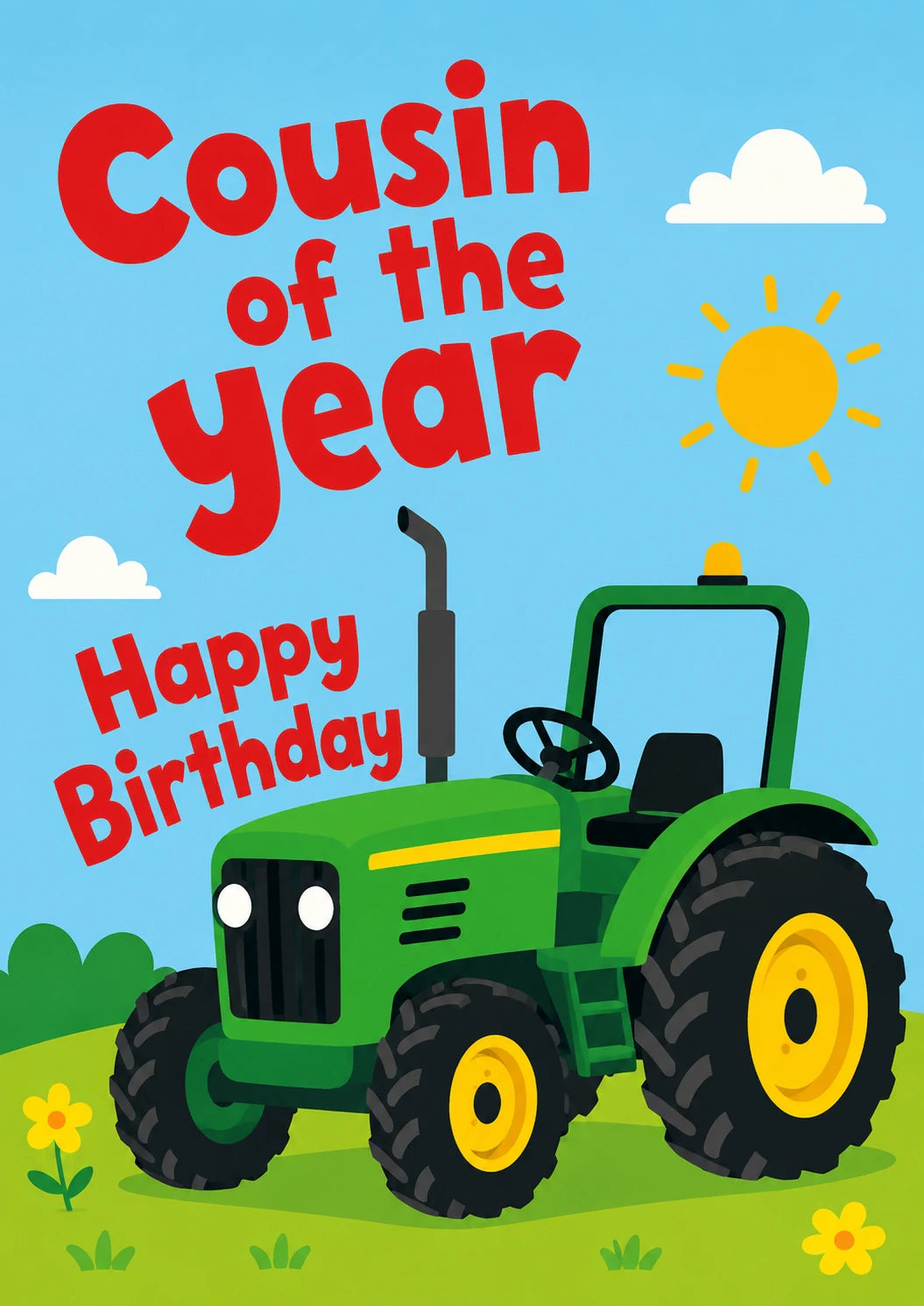 Cousin of the Year Green Tractor Birthday Card