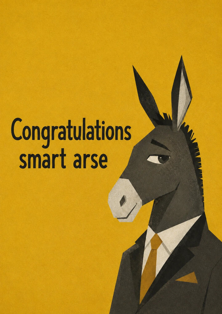Funny Smart Arse Donkey in a Suit Congratulations Card