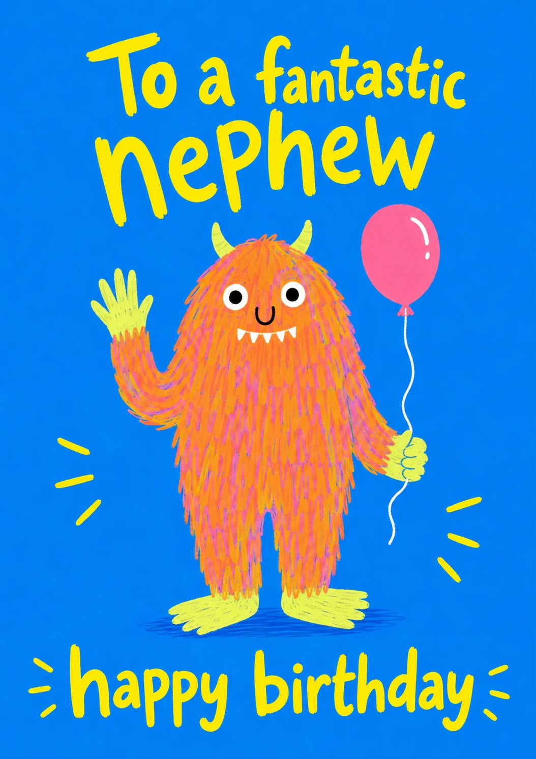 Funny Fluffy Orange Monster Nephew Birthday Card for Him
