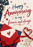 Load image into Gallery viewer, Forever and Always Red Ribbon Anniversary Card for Him
