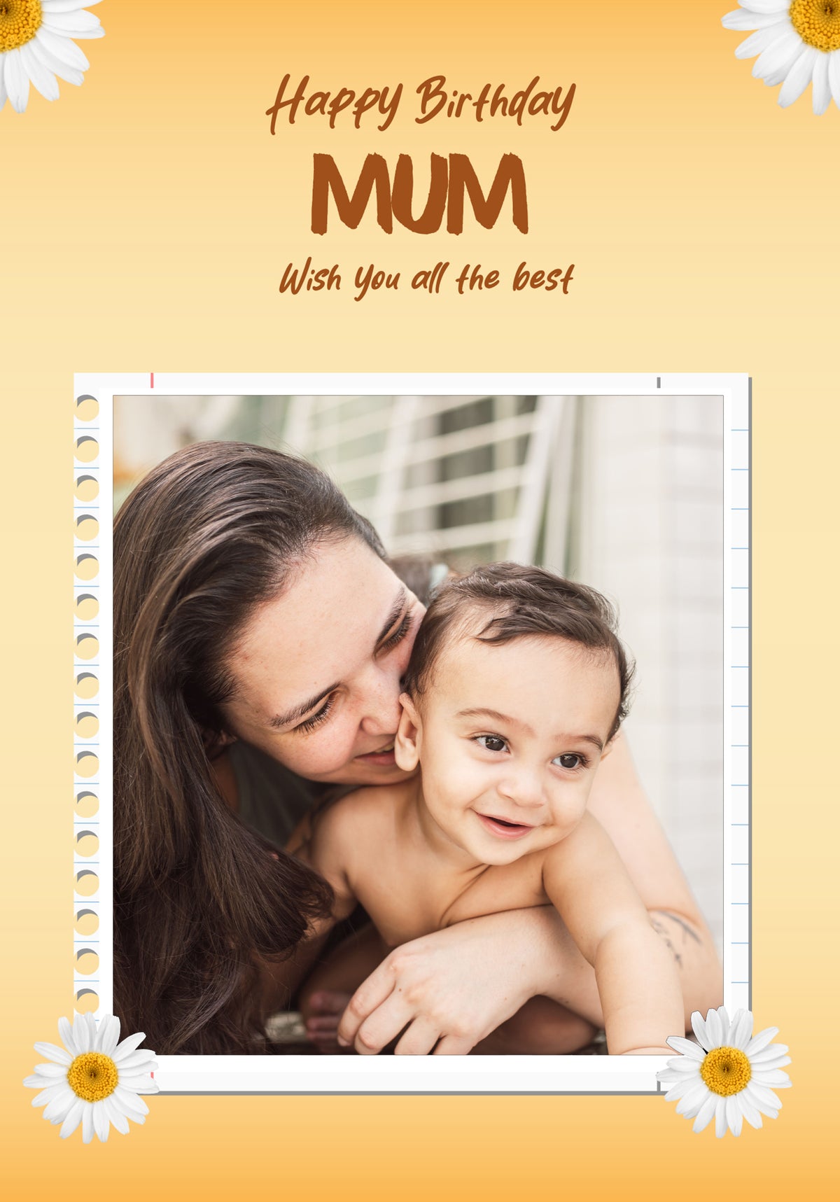 Daisy Floral Happy Birthday Mum Photo Upload Birthday Card for Her