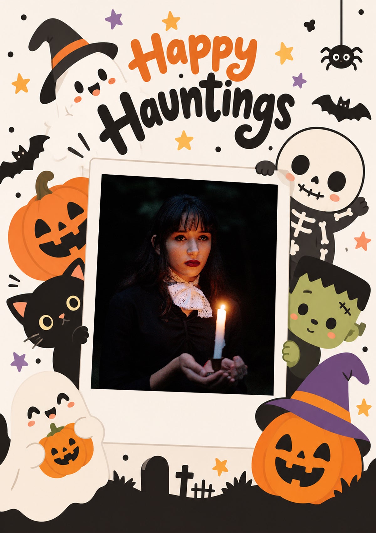 Happy Hauntings Cute Characters Photo Upload Halloween Card